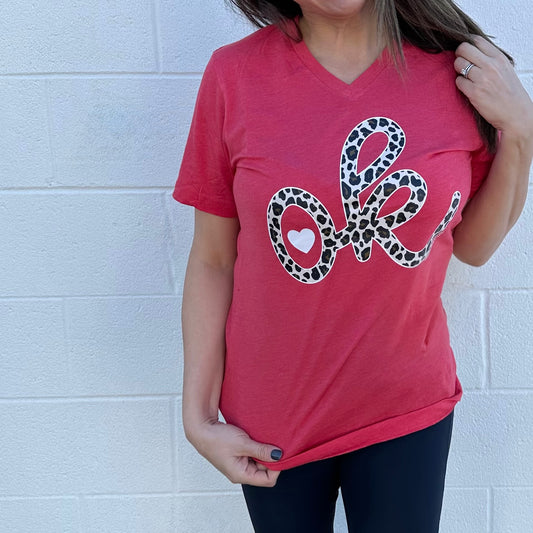 SWEET TEE WEEKEND: OK Heart & Leopard Script (BASIC VNECK or CREW NECK)