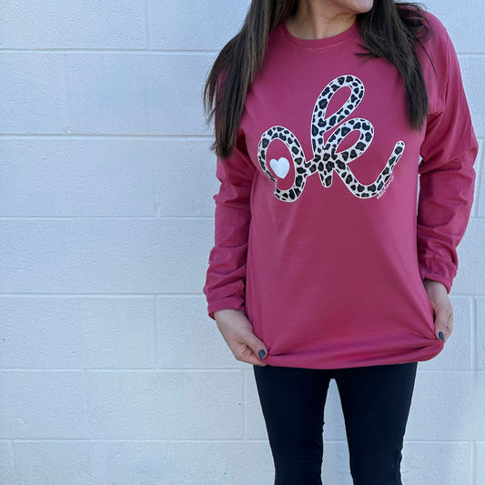 SWEET TEE WEEKEND: OK Heart & Leopard Script (COMFORT WASH LONGSLEEVE)