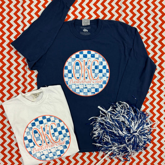 OKC SPIRIT: Oklahoma City Basketball Club Blue Checked (COMFORT COLORS LONGSLEEVE  *NAVY OR WHITE*)