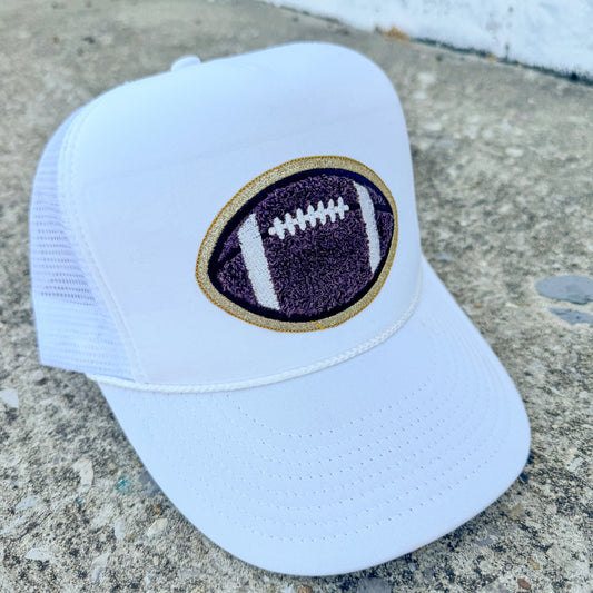 Football Chenille Patch Hat (Cotton OR Trucker Mesh Back)