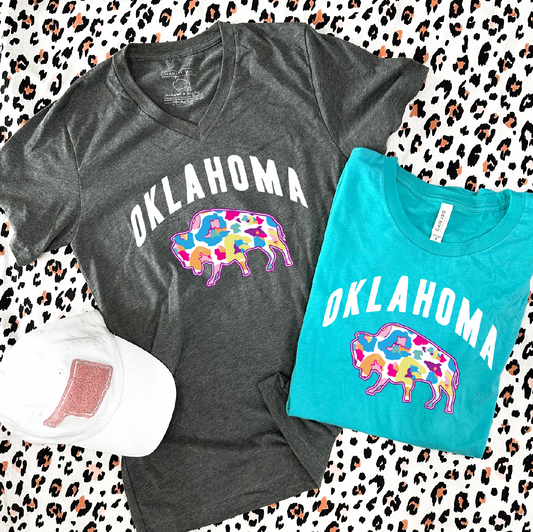 OKLAHOMA: Oklahoma Colorful Leopard Buffalo (VNECK or CREW NECK)