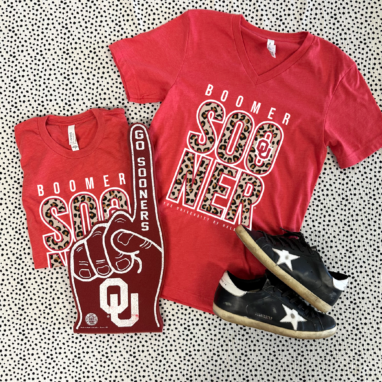 UNIV. OF OK 2024: Boomer Sooner Bold Leopard (BELLA CANVAS VNECK)