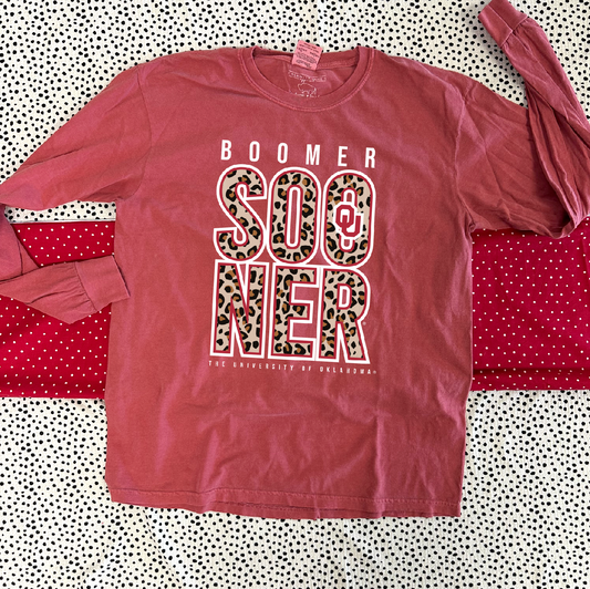 UNIV. OF OK 2024: Boomer Sooner Bold Leopard (COMFORT COLORS LONGSLEEVE)