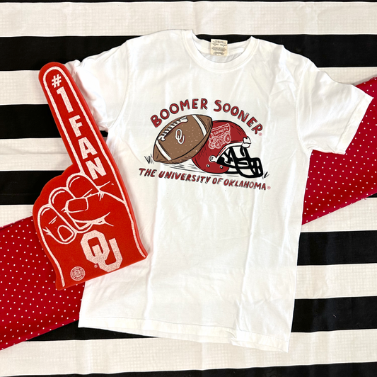 UNIV. OF OK 2024: Boomer Sooner Handdrawn Football & Helmet (COMFORT COLORS SHORTSLEEVE)