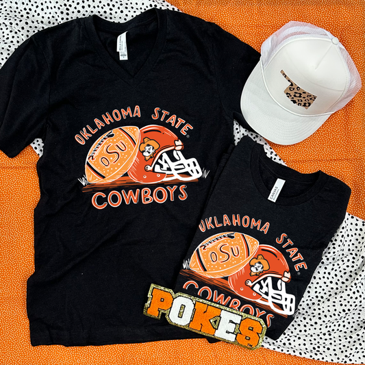 OK STATE 2024: Cowboys Handdrawn Football & Helmet (BELLA CANVAS VNECK)