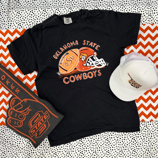 OK STATE 2024: Cowboys Handdrawn Football & Helmet (COMFORT COLORS SHORTSLEEVE)