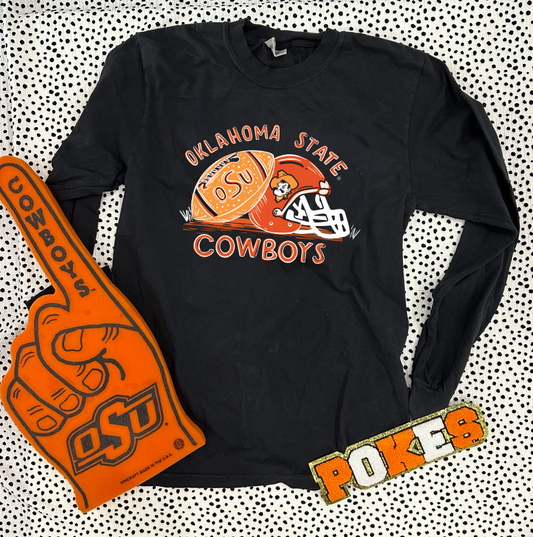 OK STATE 2024: Cowboys Handdrawn Football & Helmet (COMFORT COLORS LONGSLEEVE)