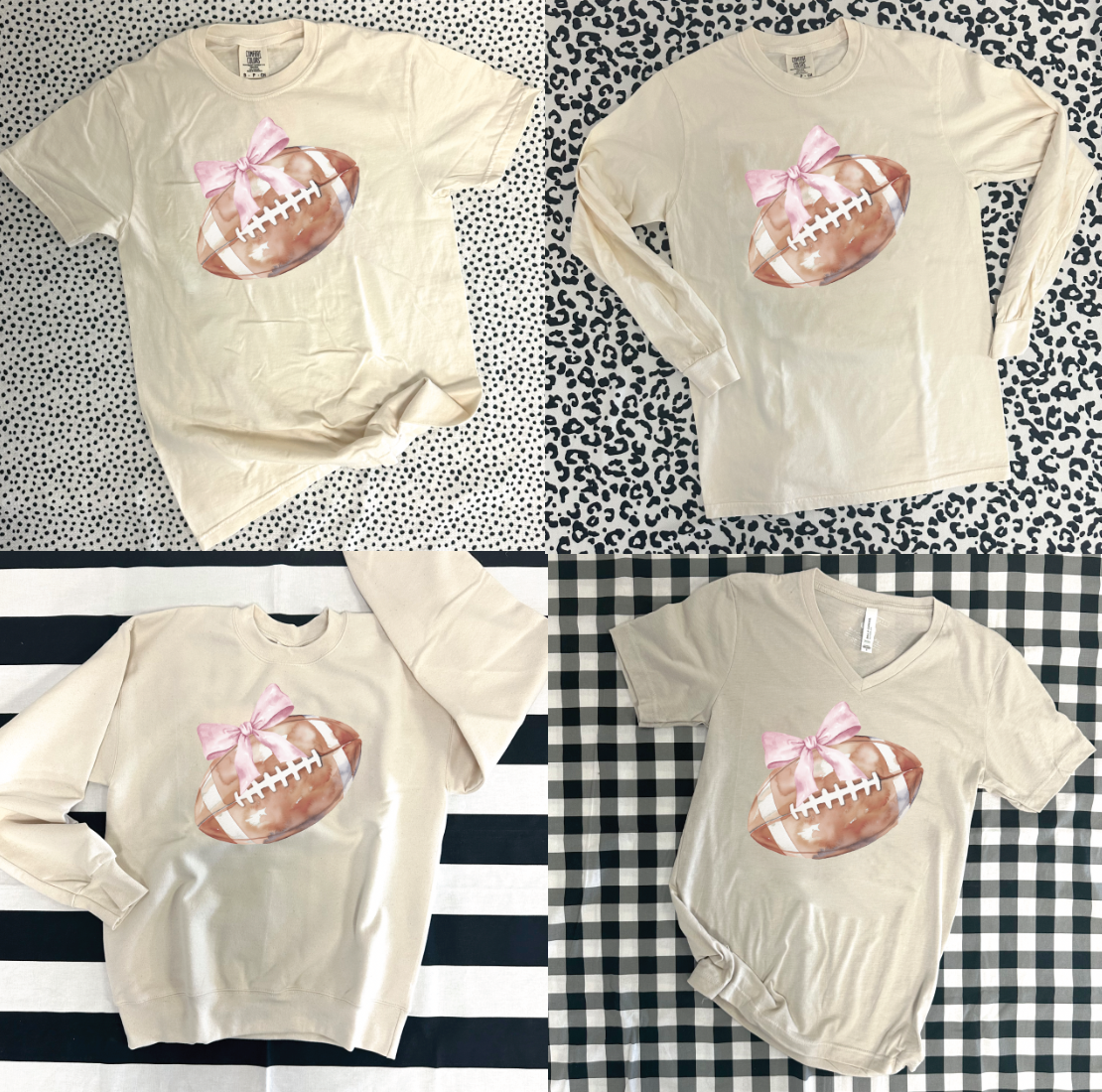 SPORTS LIFE 2024: Football Coquette Bow **CUSTOMIZABLE BOW & BACK** (BELLA CREW, BELLA VNECK, SHORTSLEEVE, LONGSLEEVE & SWEATSHIRT)