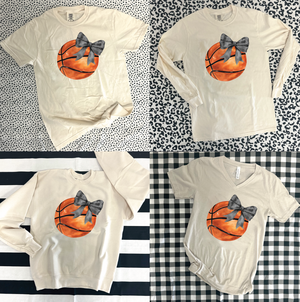 SPORTS LIFE 2024: Basketball Coquette Bow **CUSTOMIZABLE BOW & BACK** (BELLA CREW, BELLA VNECK, SHORTSLEEVE, LONGSLEEVE & SWEATSHIRT)