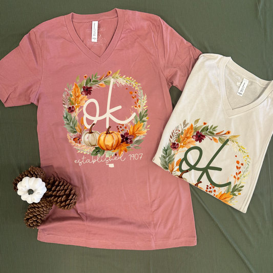 SWEET TEE TUESDAY: OK Fall Pumpkin Wreath (BELLA CANVAS CREW NECK or VNECK)