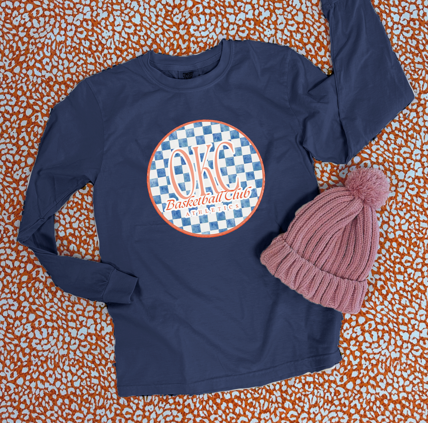 SWEET TEE TUESDAY: Oklahoma City Basketball Club Blue Checked (COMFORT COLORS LONGSLEEVE or SHORTSLEEVE *NAVY OR WHITE*)