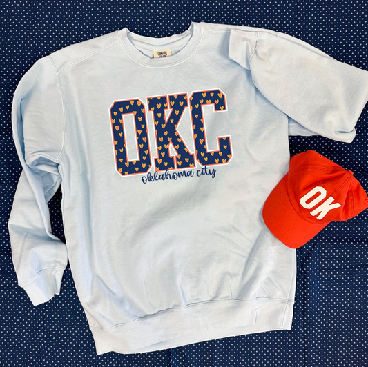 OKC SPIRIT: "OKC" Little Hearts (COMFORT COLORS SWEATSHIRT)