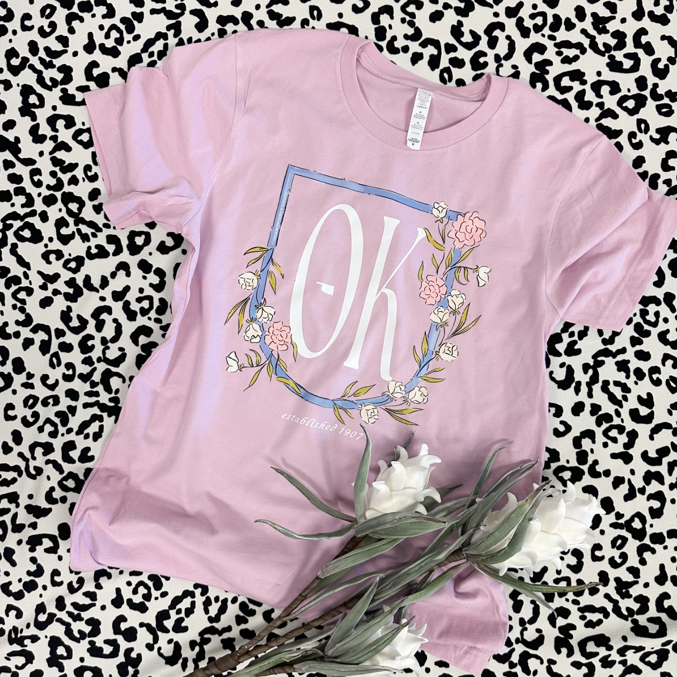 OKLAHOMA 2025: OK Lavender Floral Frame - BELLA CANVAS CREW NECK