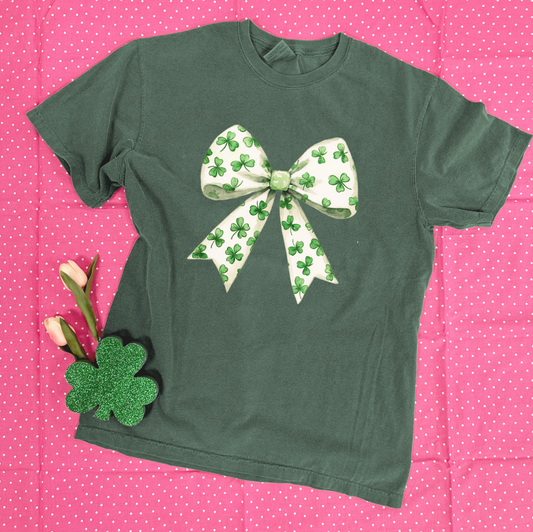 ST.PATTY 2025: Watercolor Shamrock Bow - SHORTSLEEVE