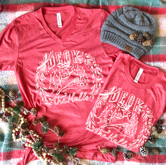 CHRISTMAS: Deck The Halls Linework (VNECK or CREW NECK)