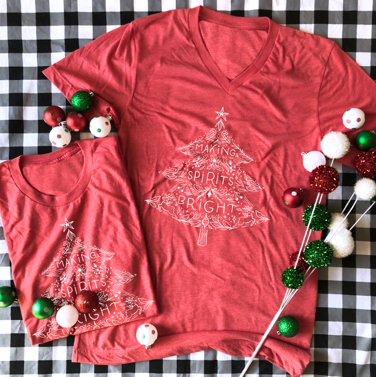 CHRISTMAS: Making Spirits Bright (BASIC VNECK or CREW NECK)