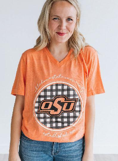 OK STATE 2019: Buffalo Check Athletic Logo - Vneck